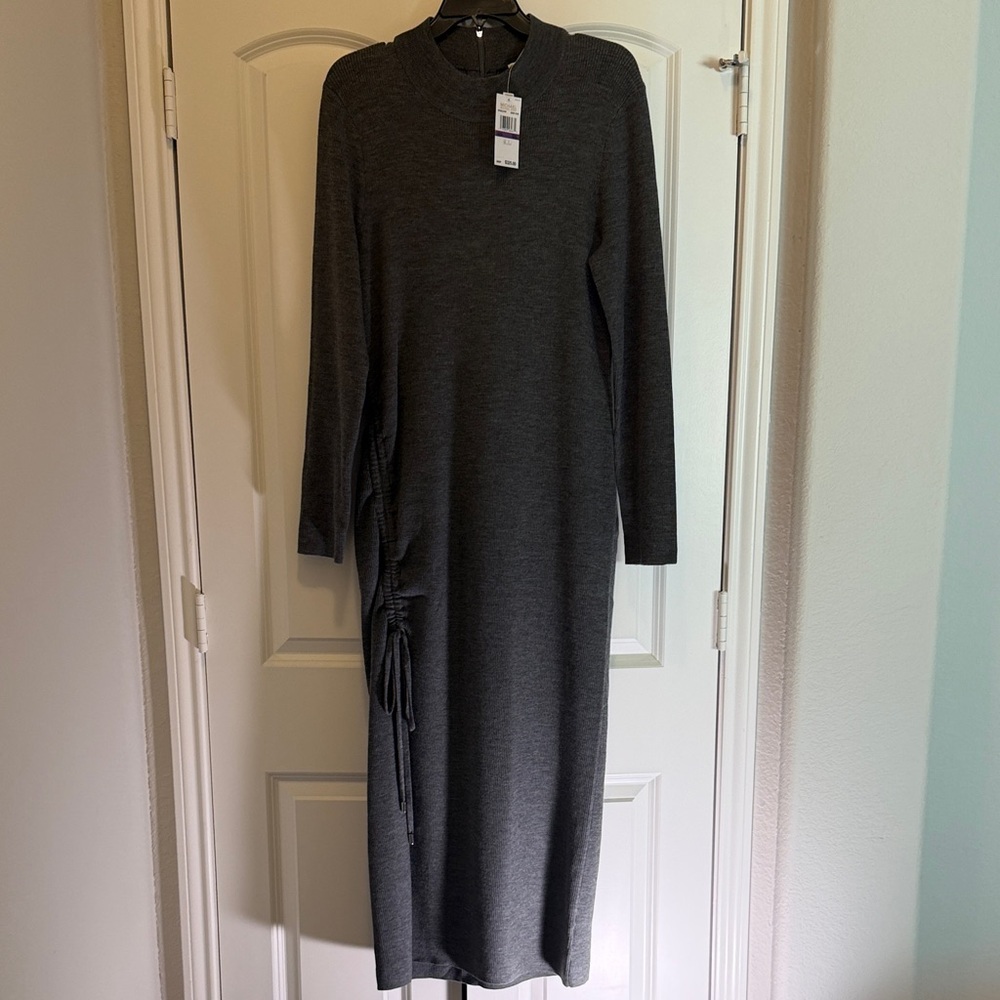Michal Kors Crewneck Elegant Gray Long Sleeve Dress